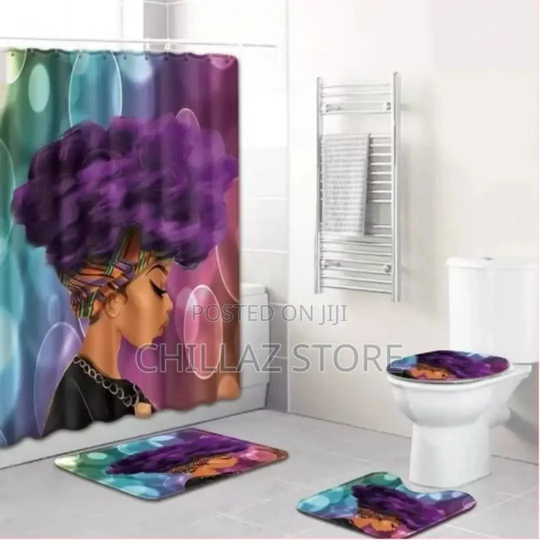 4 Piece Black Woman Waterproof Shower Curtain