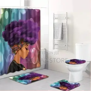 4 Piece Black Woman Waterproof Shower Curtain