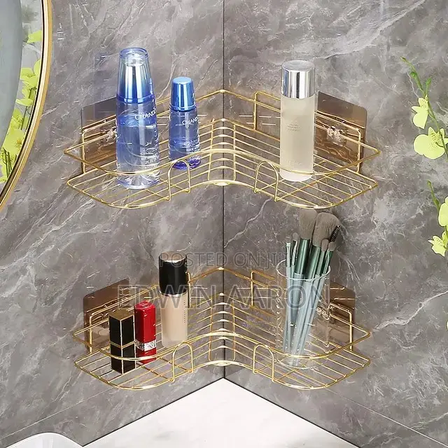 Gold Bathroom Corner Shelves (Pair )