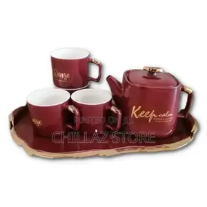 4 Pc Tea Coffee Mugs Cups, Teapot and Tray Set-