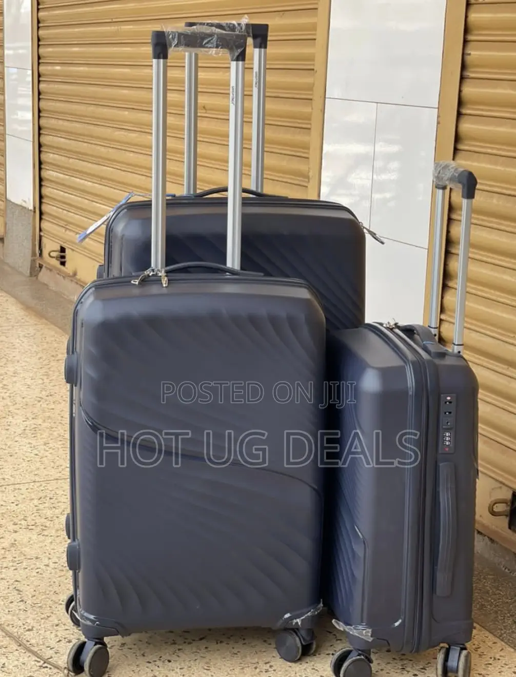 3pcs Set of Rubber Suitcases (Small,Medium, Large) - Black