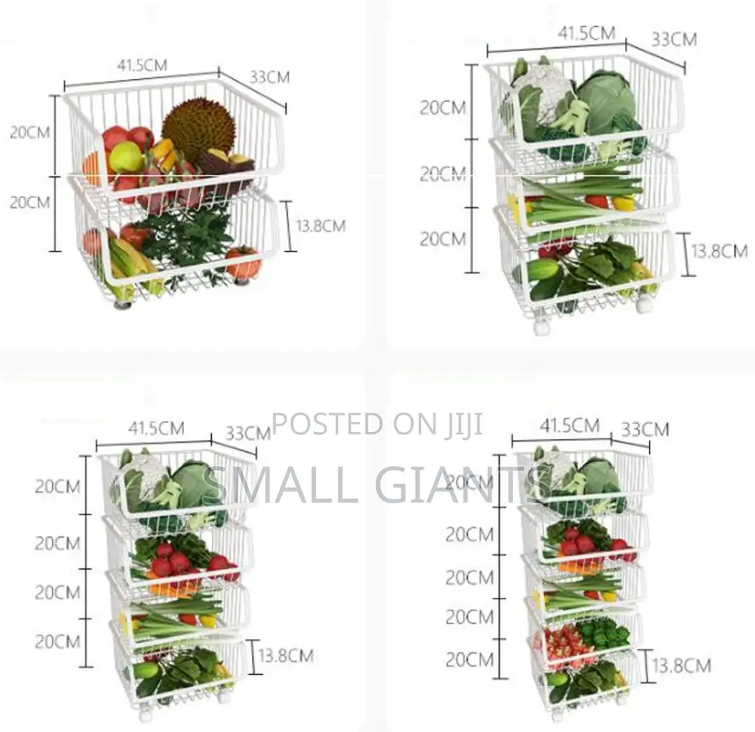 Metal Wire Stackable Fruit Vegetable Basket Rack With Wheels