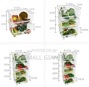 Metal Wire Stackable Fruit Vegetable Basket Rack With Wheels