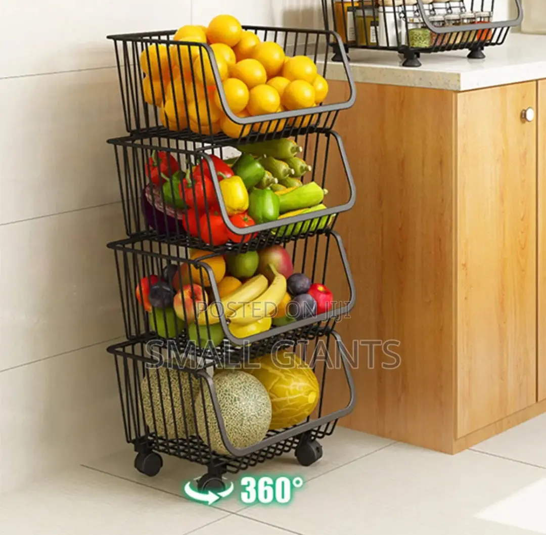 Metal Wire Stackable Fruit Vegetable Basket Rack With Wheels