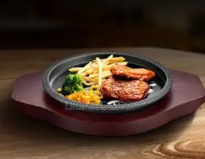 Cast Iron Steak Plate Pan BBQ Grill Platter Dish
