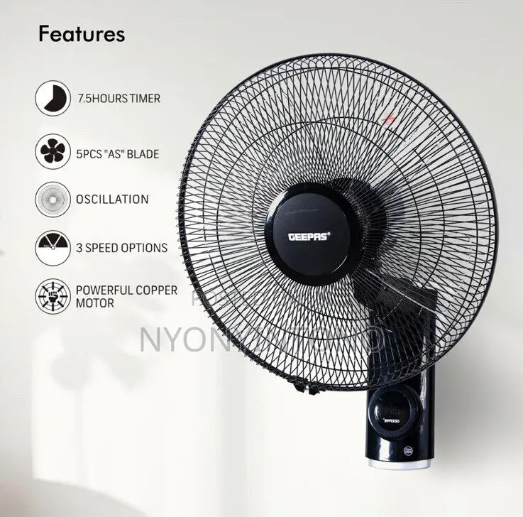 Geepas 16" Wall Fan With Remote Control and 2 Years Warranty