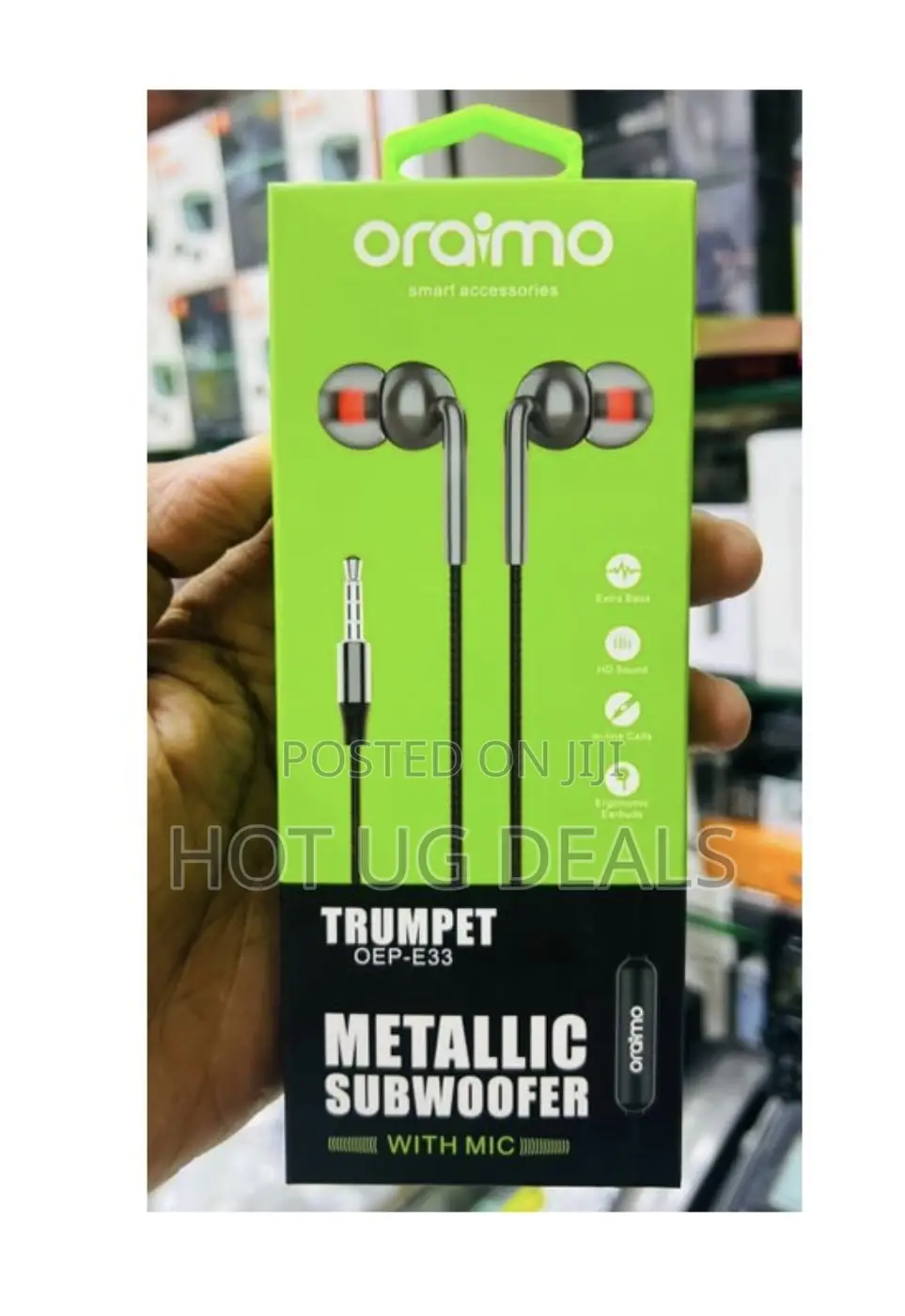 Oraimo Trumpet Earphone Extra Bass Headphone With Mic- Black