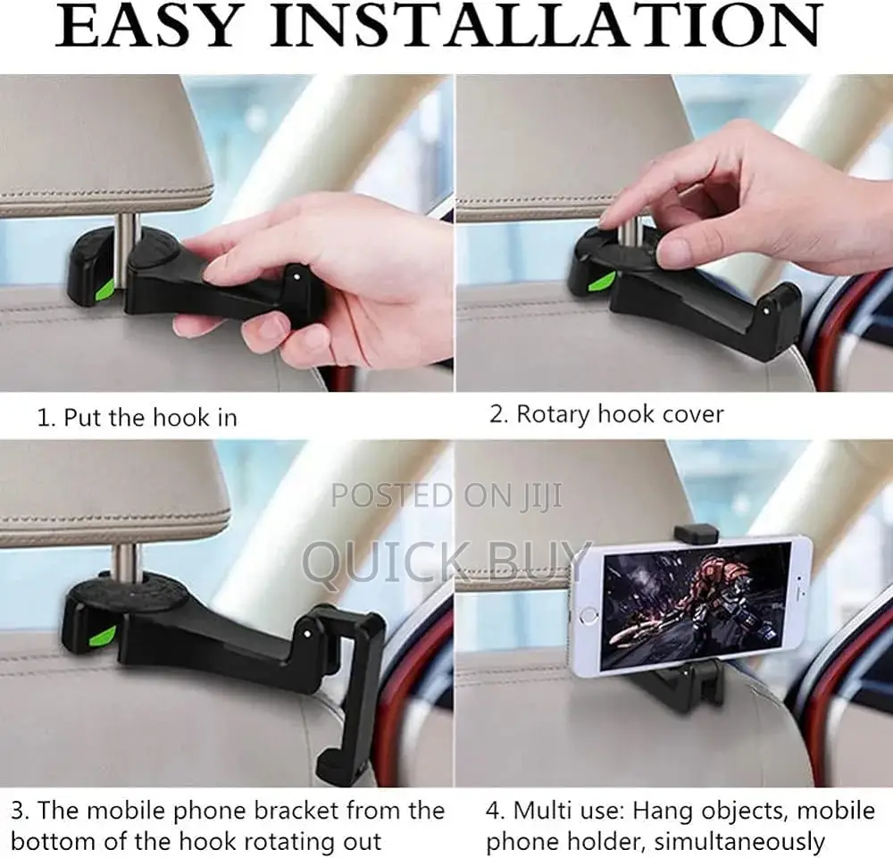 2 In 1 Car Seat Back Headrest Hook With Phone Holder