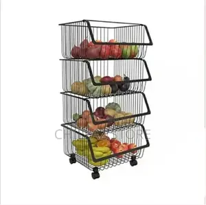 Metallic Pantry Storage Bin Rack Organizer Trolley
