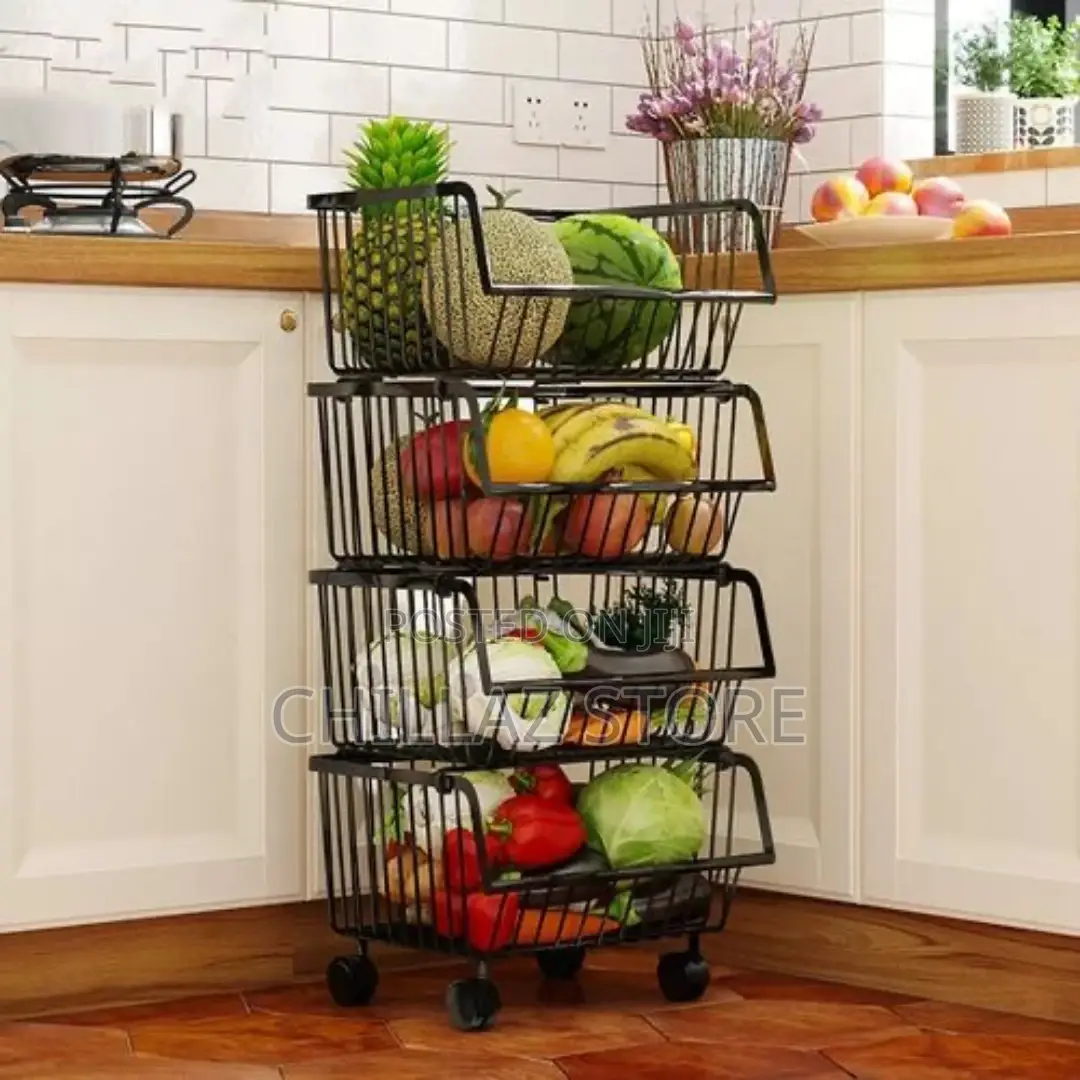 Metallic Pantry Storage Bin Rack Organizer Trolley
