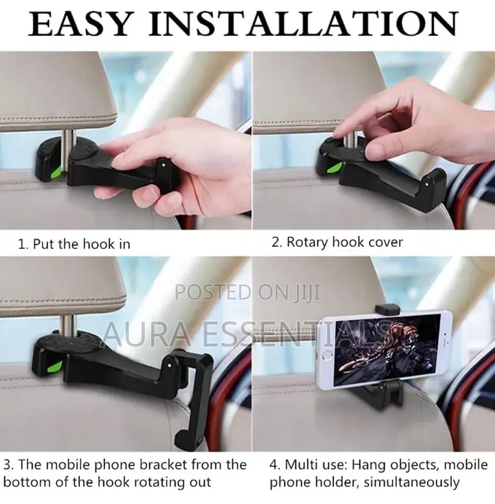2 in 1 Car Headrest Hook With Hidden Phone Holder