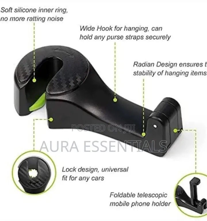 2 in 1 Car Headrest Hook With Hidden Phone Holder