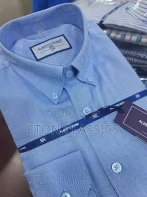Photo - Men's Cotton Blue Collar Button Shirts Alberto Roma