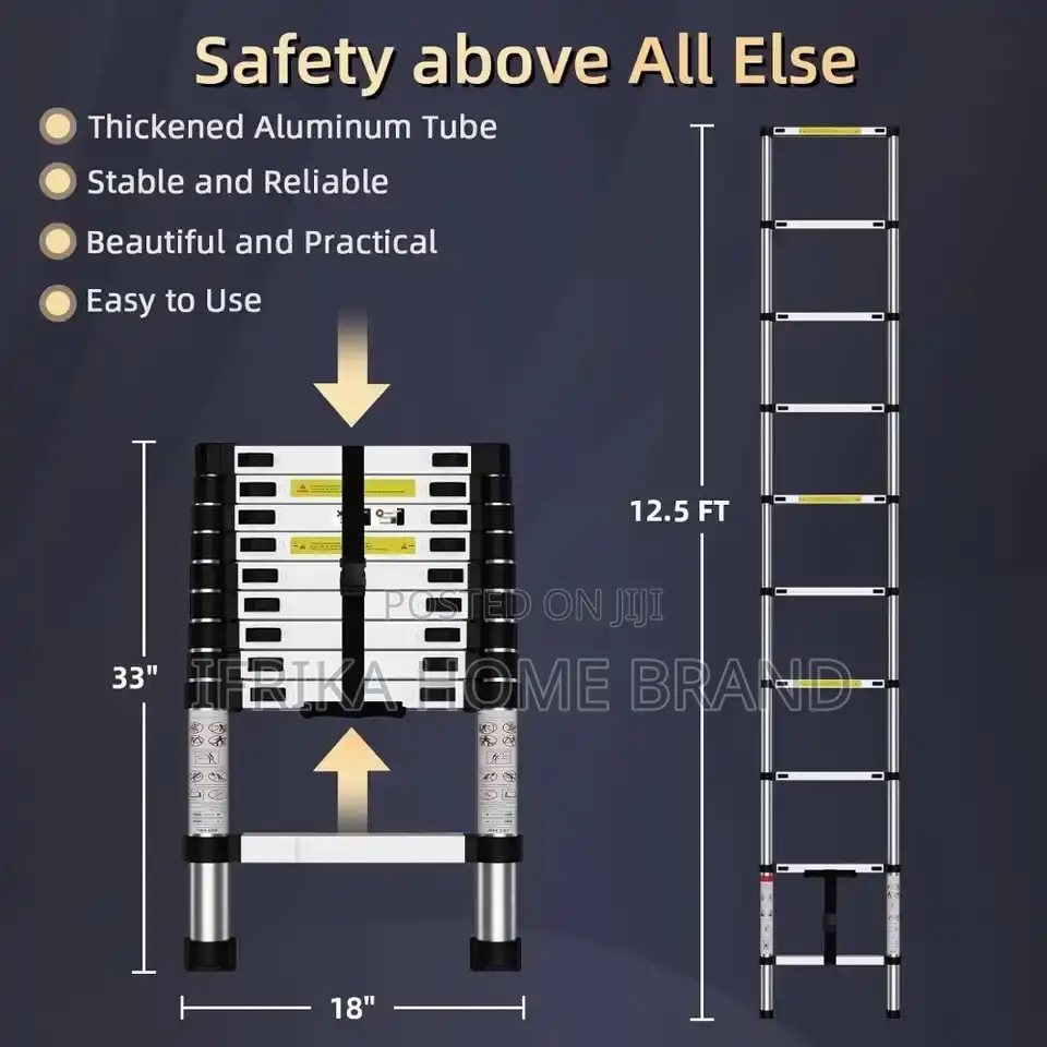 Telescopic Ladder,12 Steps Aluminum Extension Ladder
