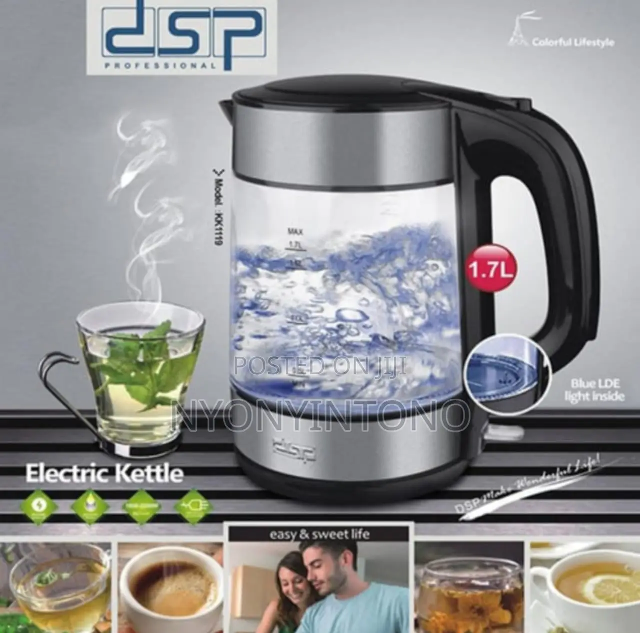DSP High Quality Glass Kettle With Lid Lights and 1yr Warant