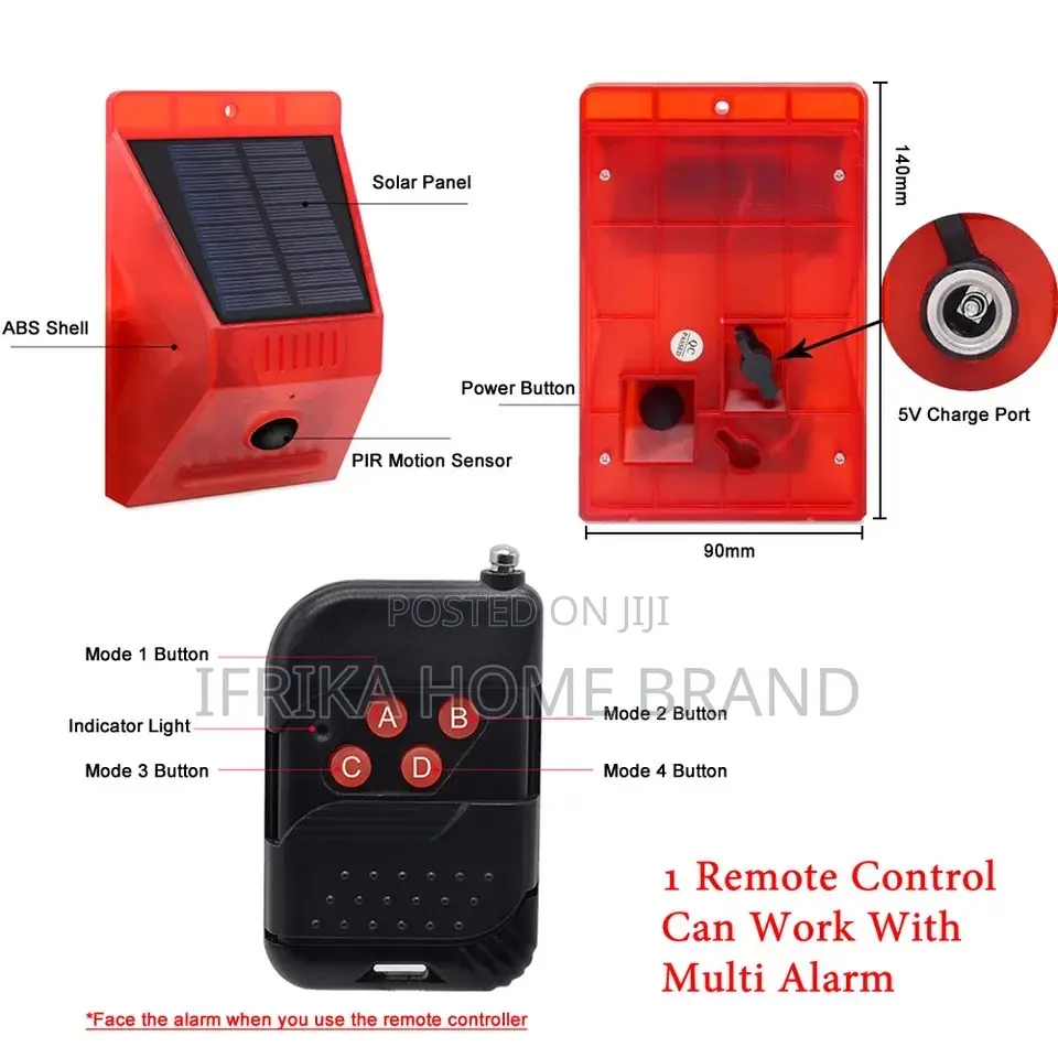 Solar Powered PIR Motion Sensor Standalone Alarm129db Remote