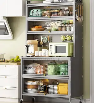 Metallic Kitchen Rack Shelf With Doors and Wheels