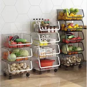 Floor Kitchen Storage Racks Multi-Layer Movable 4 Vegetable
