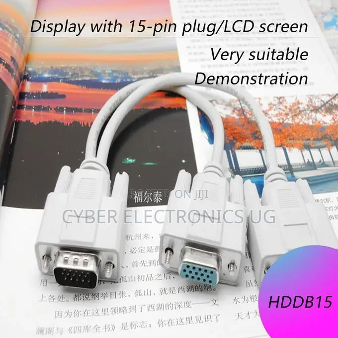 1 Male VGA to 2 Female VGA Splitter Cable 2 Way SVGA Monitor