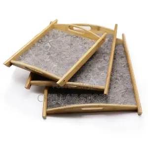 TRAY 3 Piece Heavy Marble, Bamboo