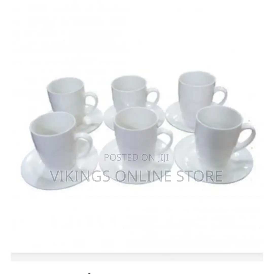 12 Pieces Set of Cups and Saucers With Unique Design-White