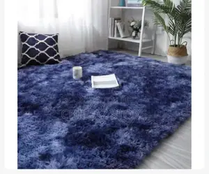 Fluffy Dark Blue Patched Soft Carpet
