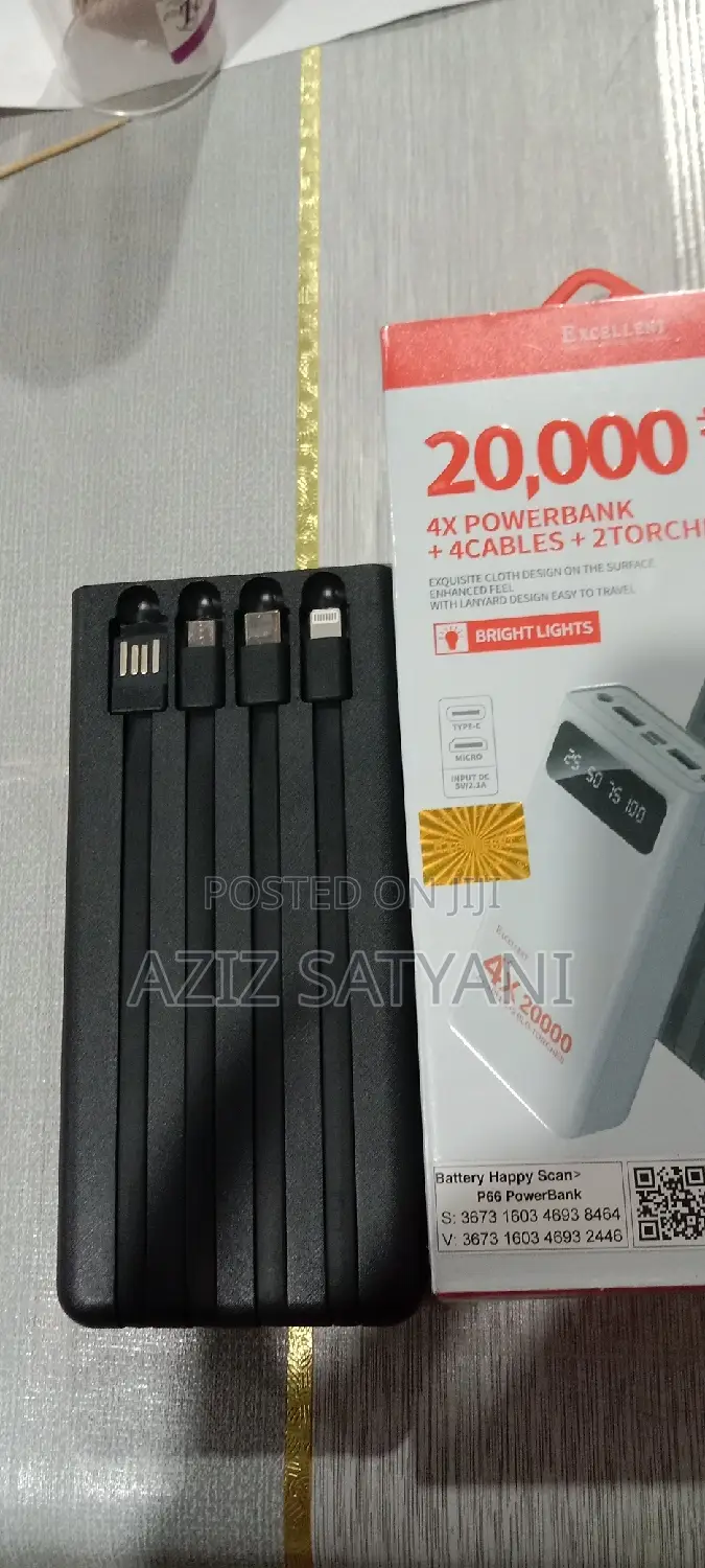 Excellent 20000mah Four Inbuilt Cables + LED Big Light PB