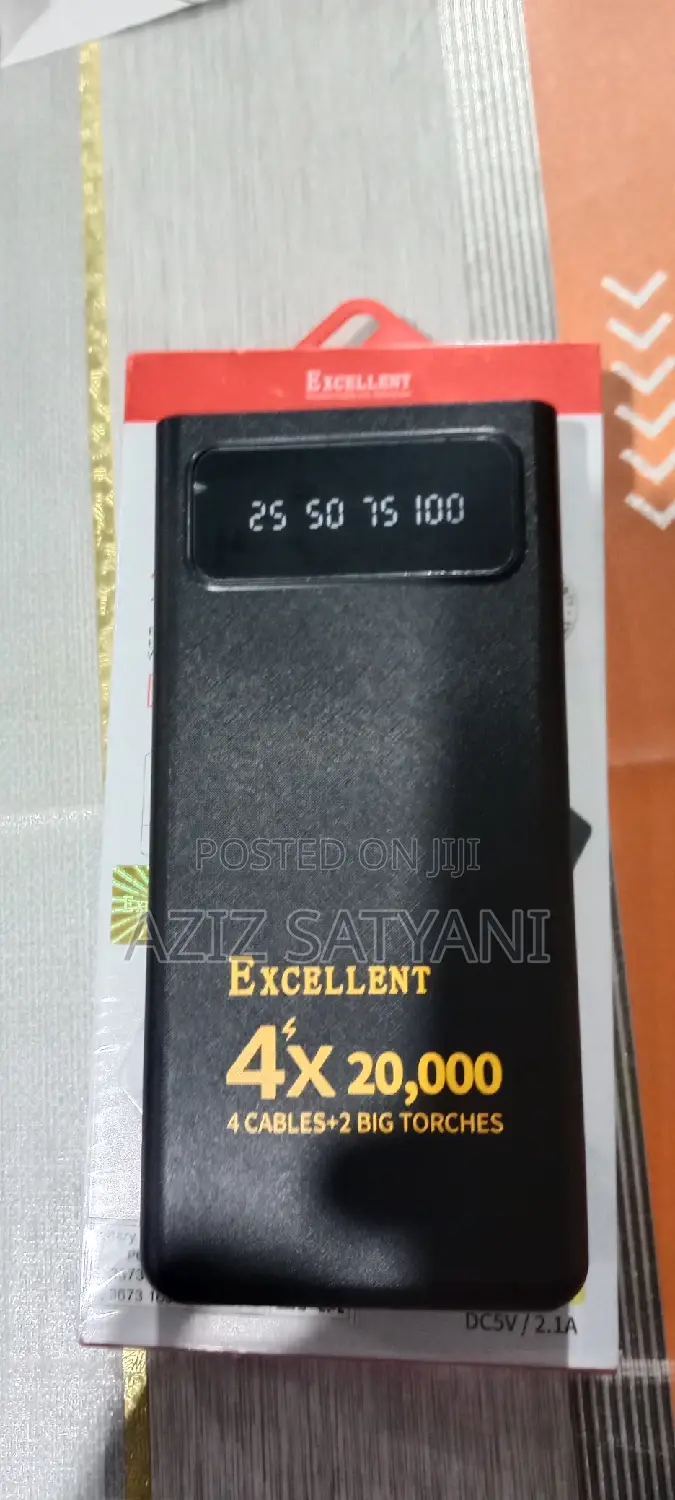 Excellent 20000mah Four Inbuilt Cables + LED Big Light PB