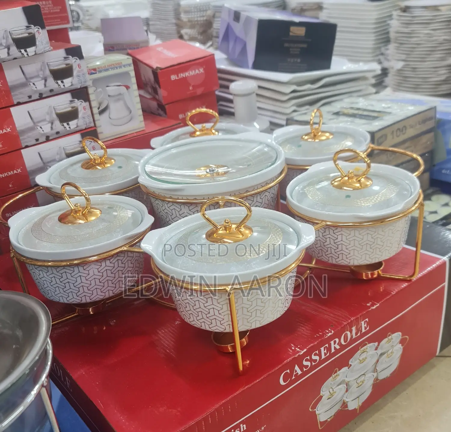 7pcs Ceramic Serving Dish Set With Golden Stand