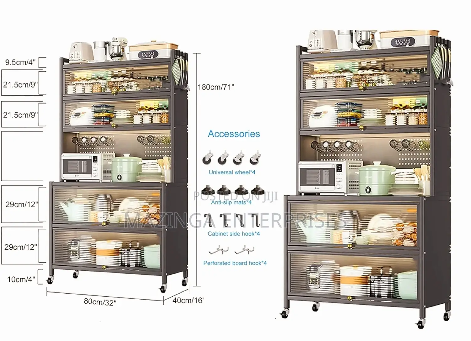 360°Wheeled Kitchen Baker's Rack With Flipdoor Cabinets