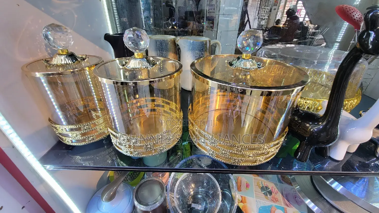Gold Storage Containers 3pic Top Covers Glass