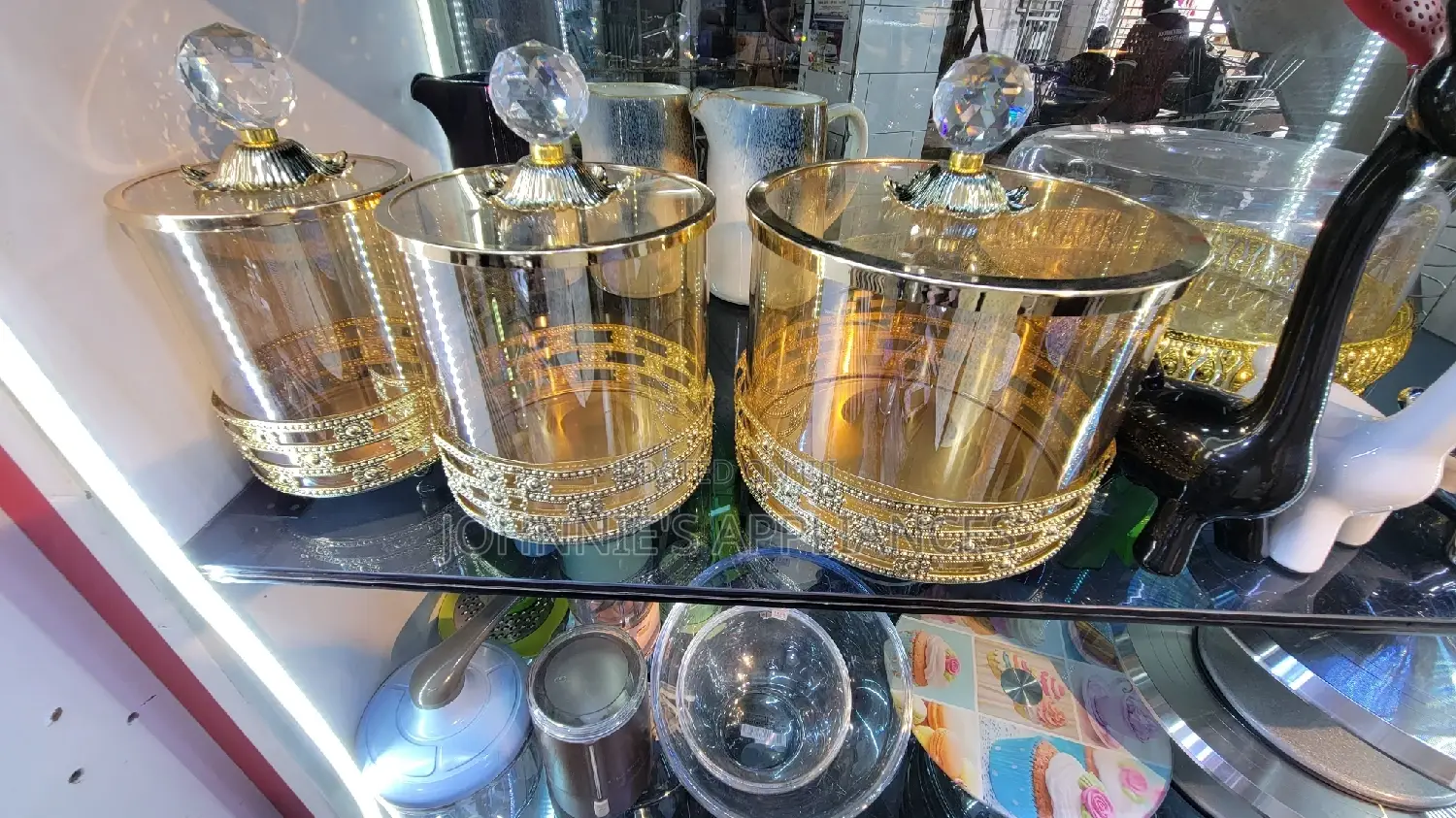Gold Storage Containers 3pic Top Covers Glass