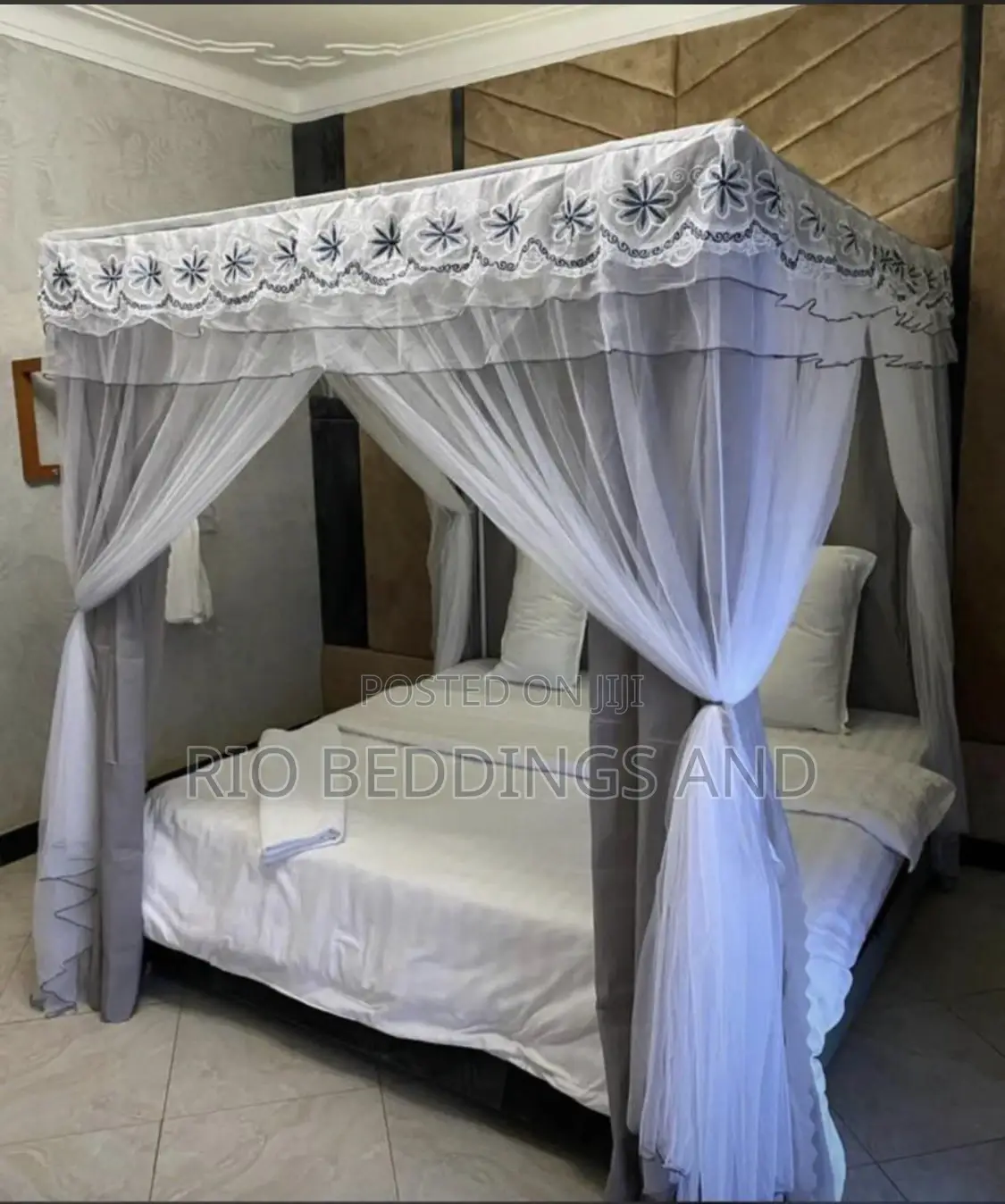 Four Stand Mosquito Net With Curtains Design