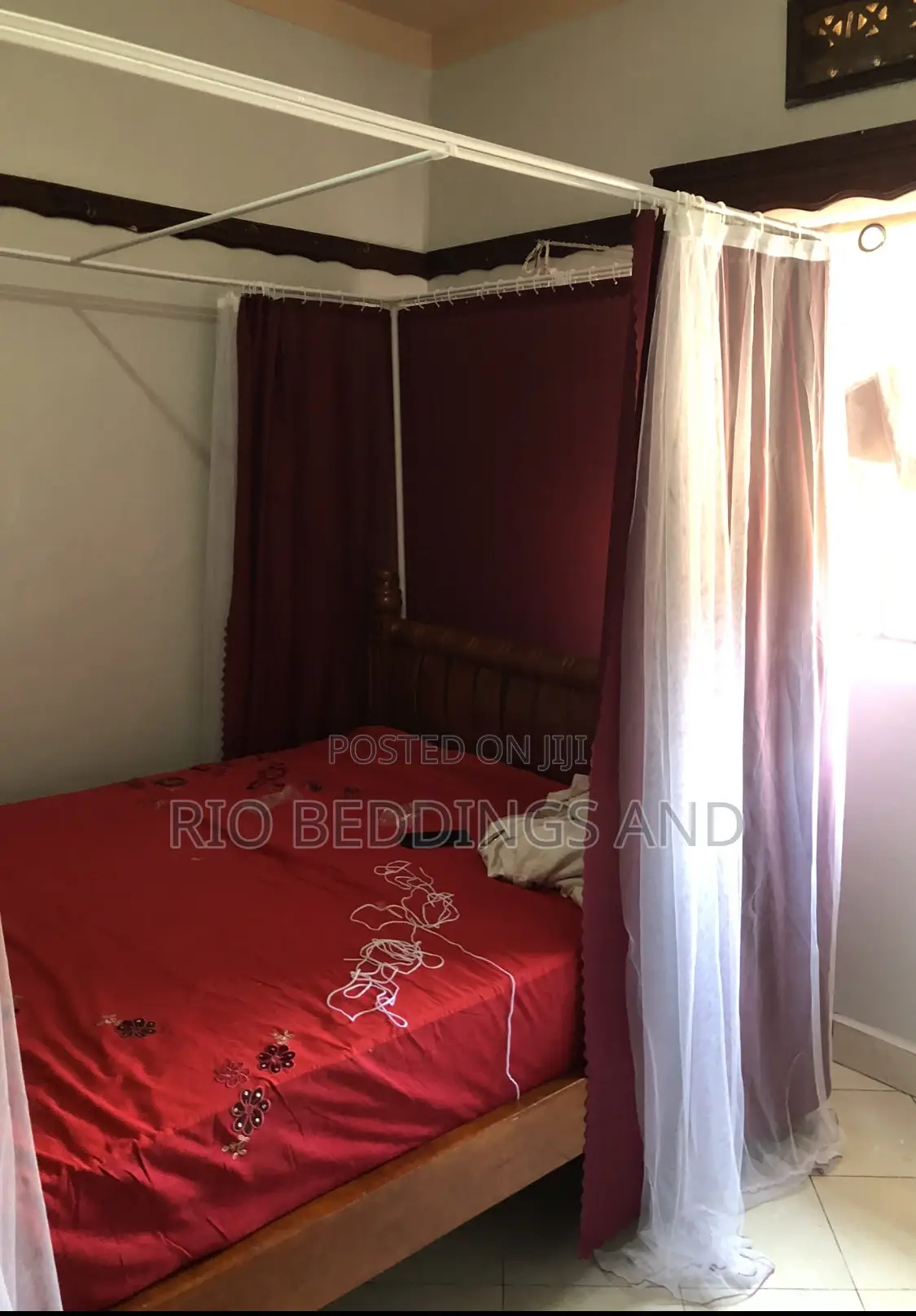 Four Stand Mosquito Net With Curtains Design