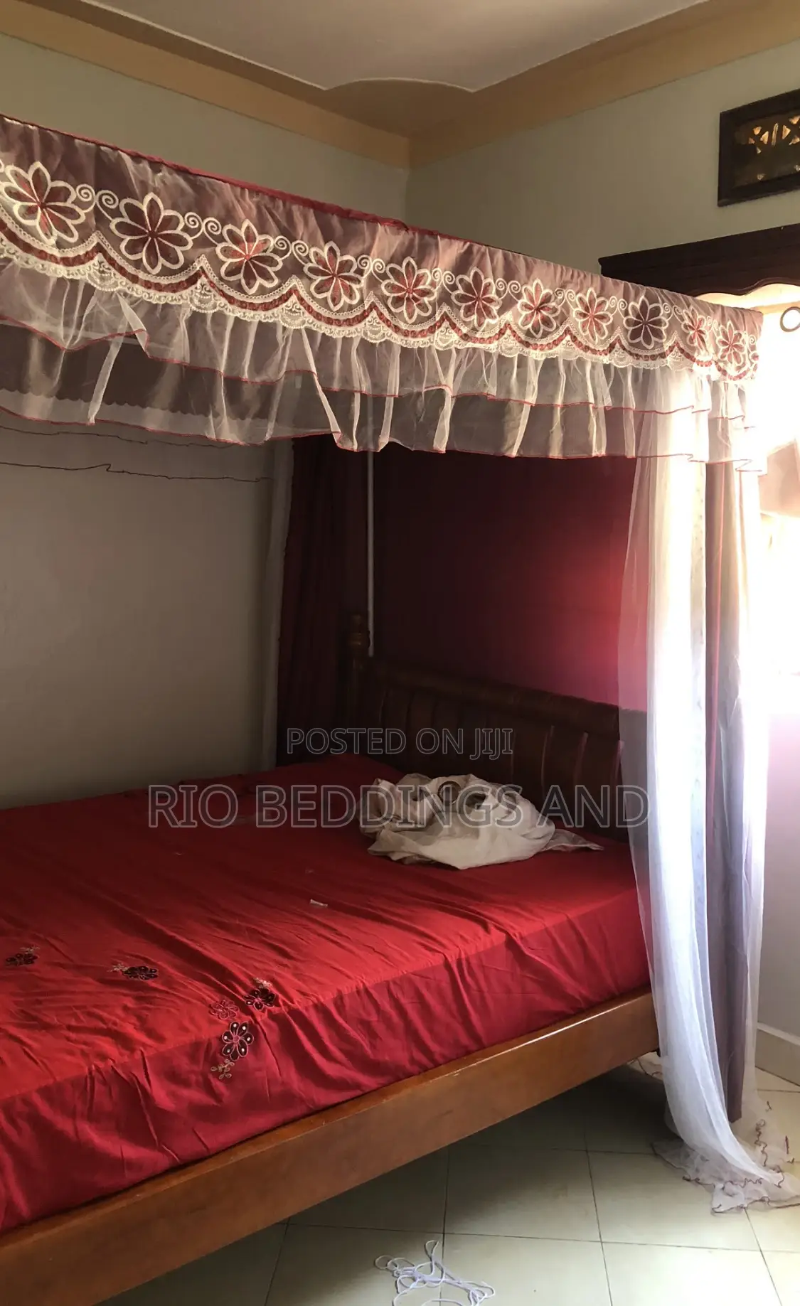 Four Stand Mosquito Net With Curtains Design
