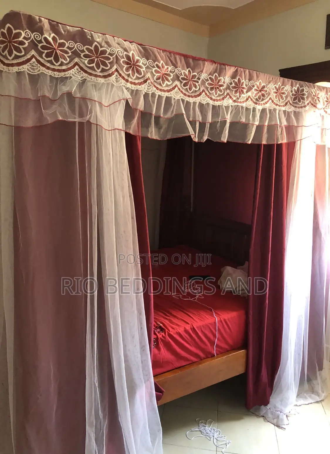 Four Stand Mosquito Net With Curtains Design