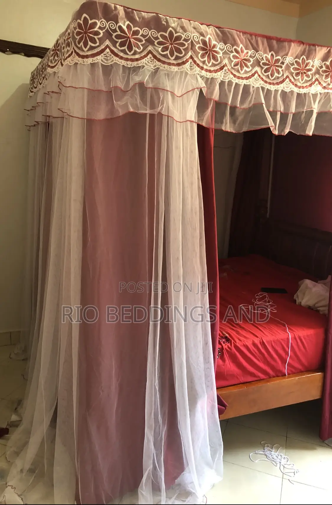 Four Stand Mosquito Net With Curtains Design