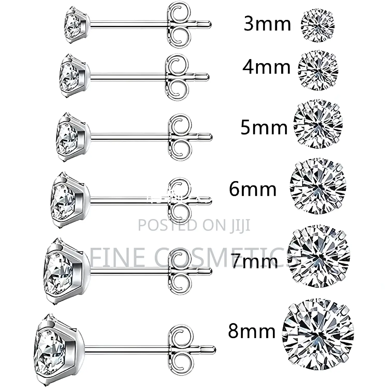 1PAIR Earring Studs,Clear Stainless Steel Silver Ear Jewelry
