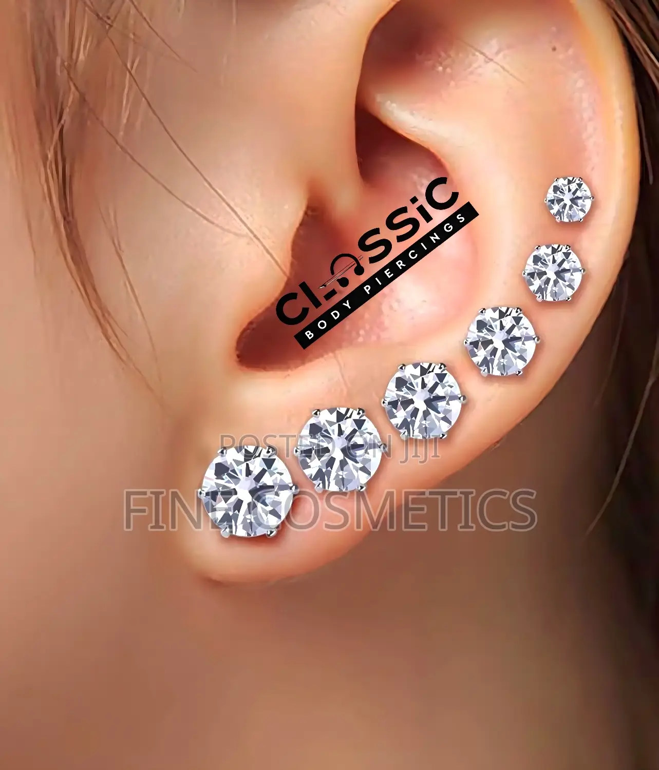 1PAIR Earring Studs,Clear Stainless Steel Silver Ear Jewelry