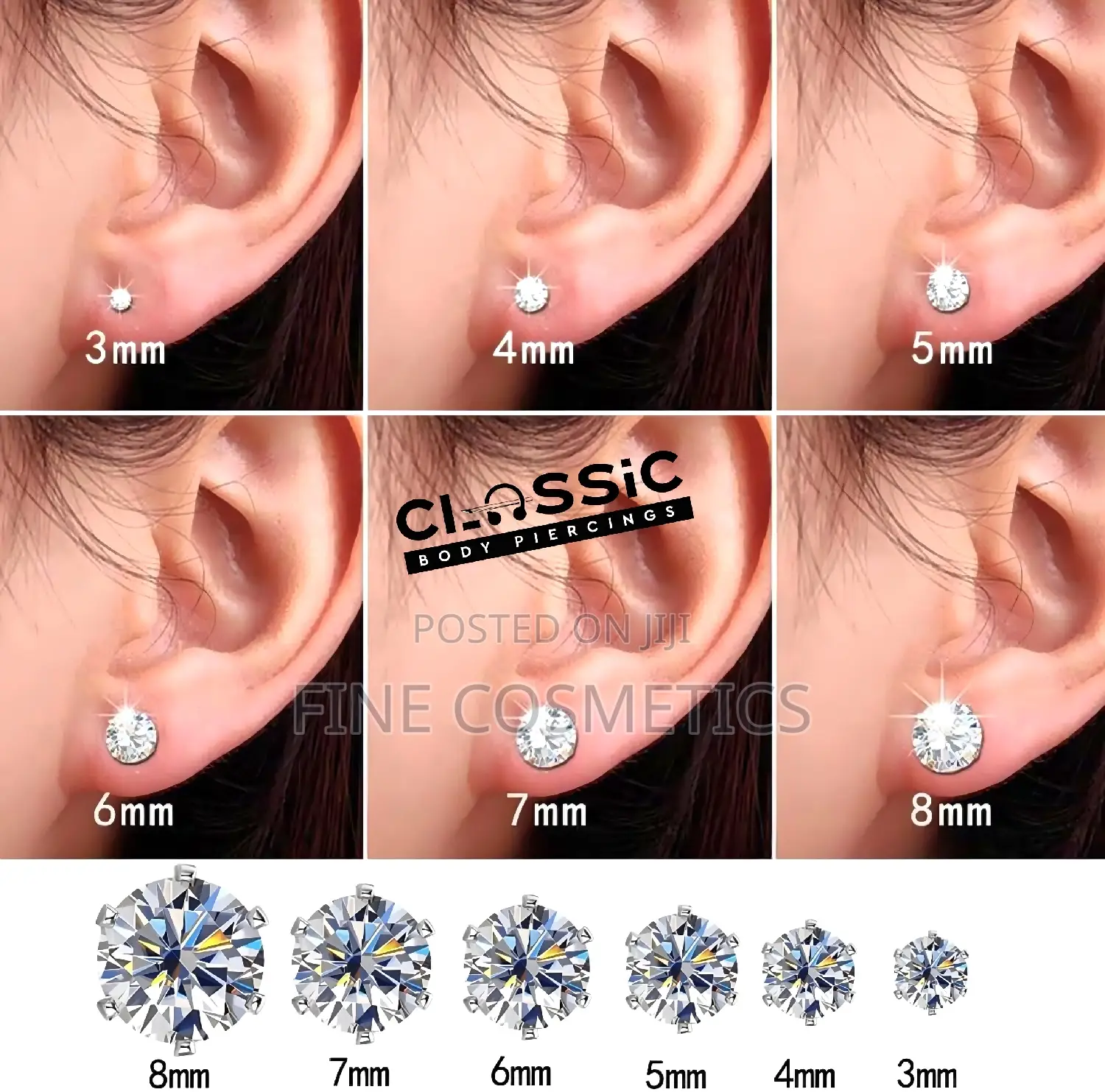 1PAIR Earring Studs,Clear Stainless Steel Silver Ear Jewelry