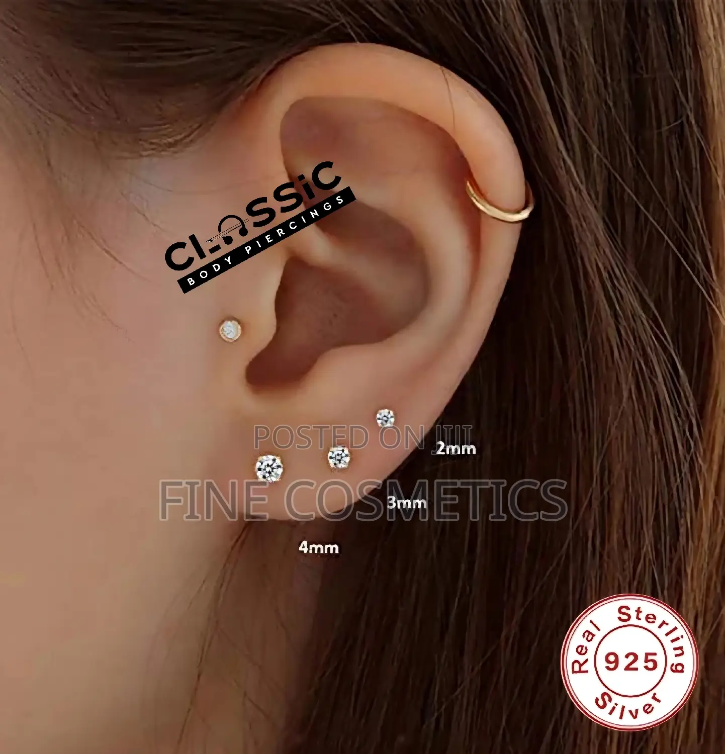 1PAIR Earring Studs,Clear Stainless Steel Silver Ear Jewelry