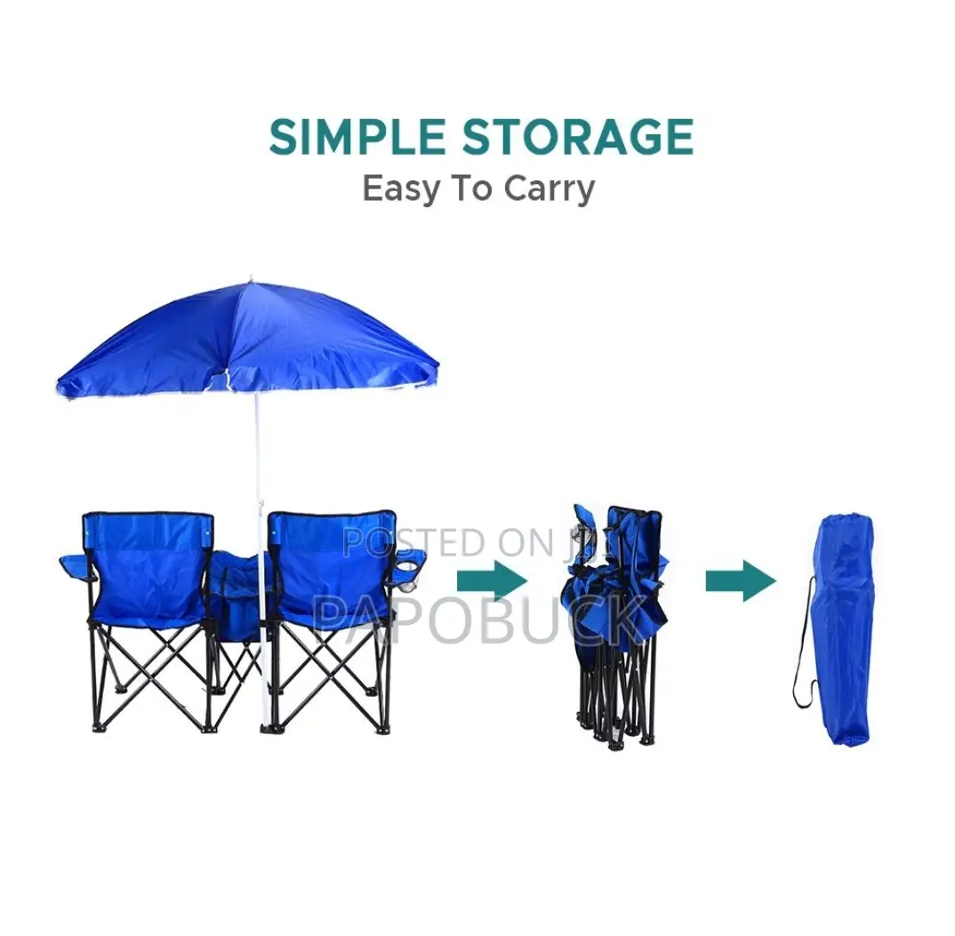 Foldable Outdoor Twin Camping Chair With Umbrella