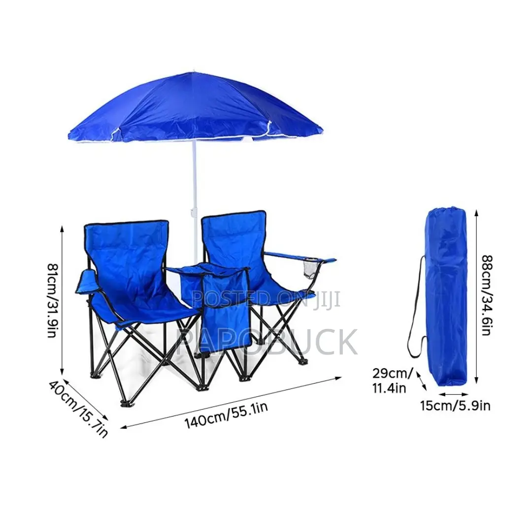 Foldable Outdoor Twin Camping Chair With Umbrella
