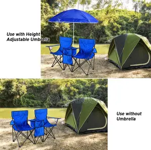Foldable Outdoor Twin Camping Chair With Umbrella