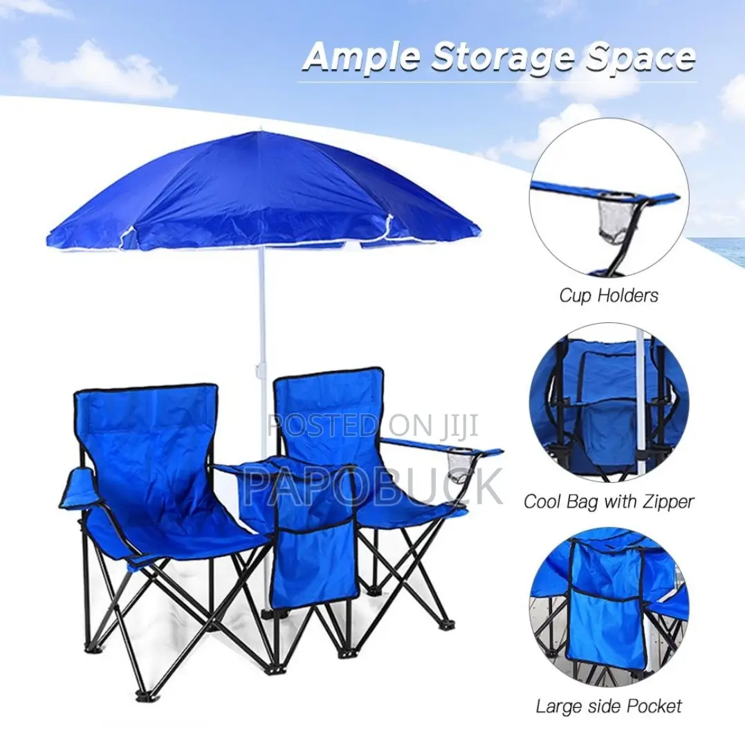 Foldable Outdoor Twin Camping Chair With Umbrella