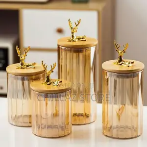 Golden Deer Glass Storage Jar