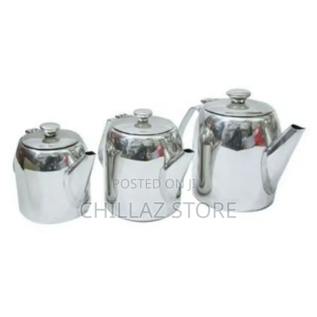 A Set of 3 Steel Tea Pots – Silver