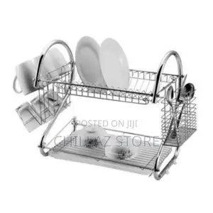 2-Layer Metallic Dish Drainer – Silver