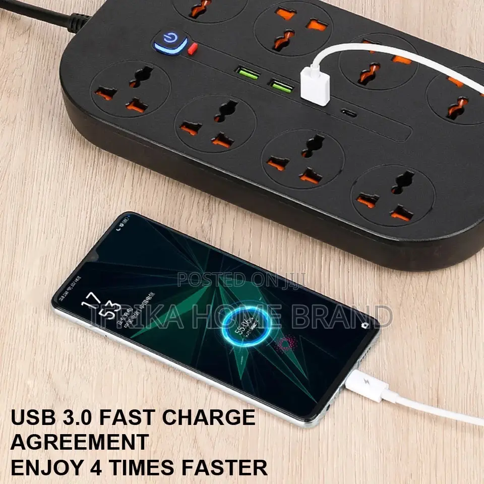 3000W Universal Power Strip Socket Extension Cable USB