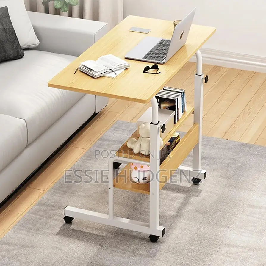 Adjustable Laptop Table With Shelves and Rollers